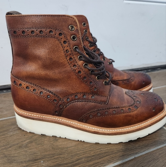 Grenson Men's Brown Leather Brogue Boots - Picture 1 of 5